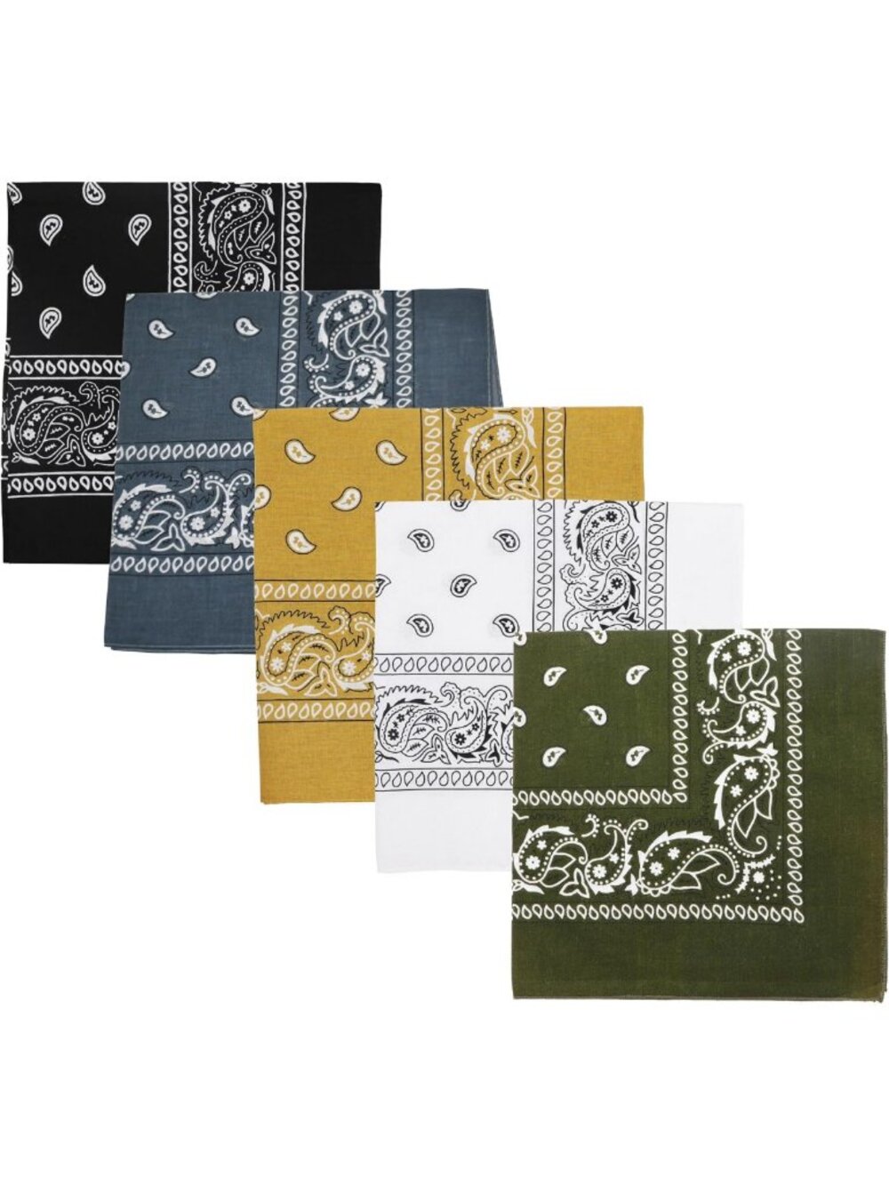 Set of 5 Large Cotton Paisley Bandanas - Stylish, Versatile Accessories for All